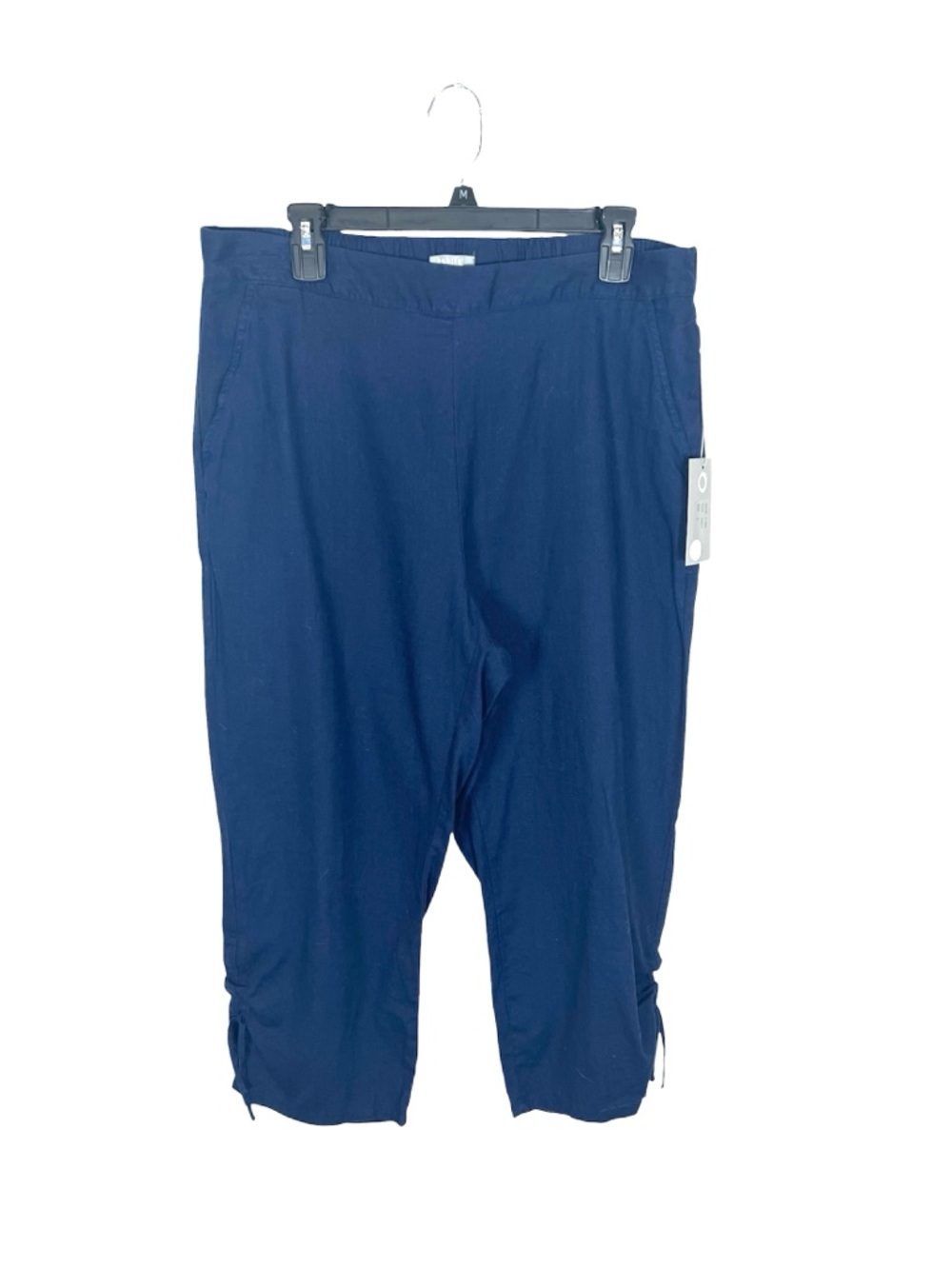 Habitat women’s navy blue linen cotton blend crop cinch hem pants size large nwt
